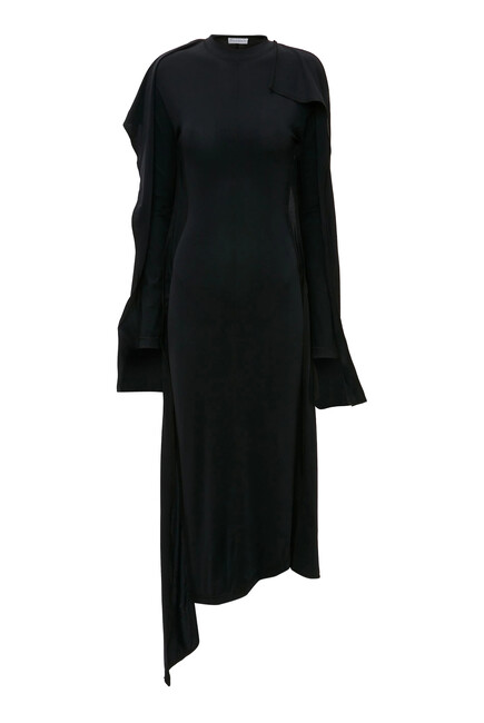Asymmetric Long-Sleeved Midi Dress